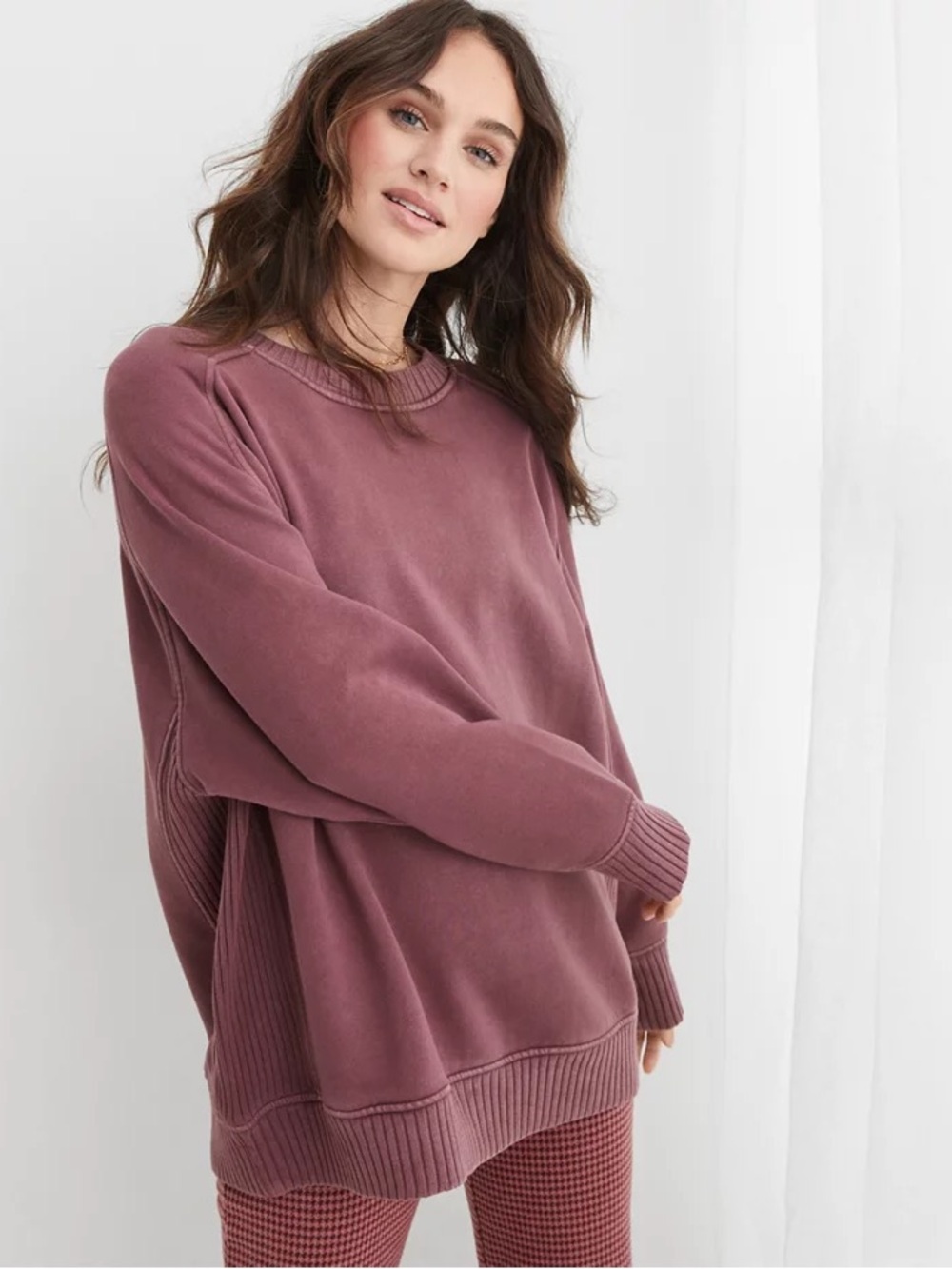 Aerie Down-To-Earth Crew Sweatshirt - Maroon - Medium